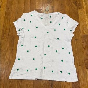 Cynthia Rowley White Tee with Green Clover Accents